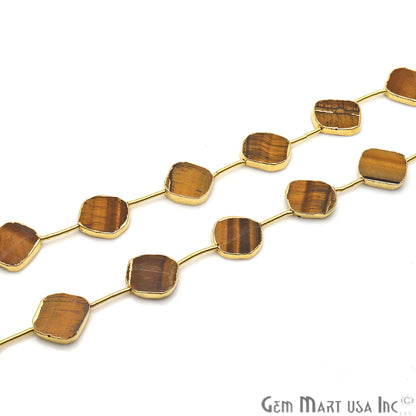 Tiger Eye Free Form 18x15mm Gold Edged Crafting Beads Gemstone Strands 9INCH - GemMartUSA