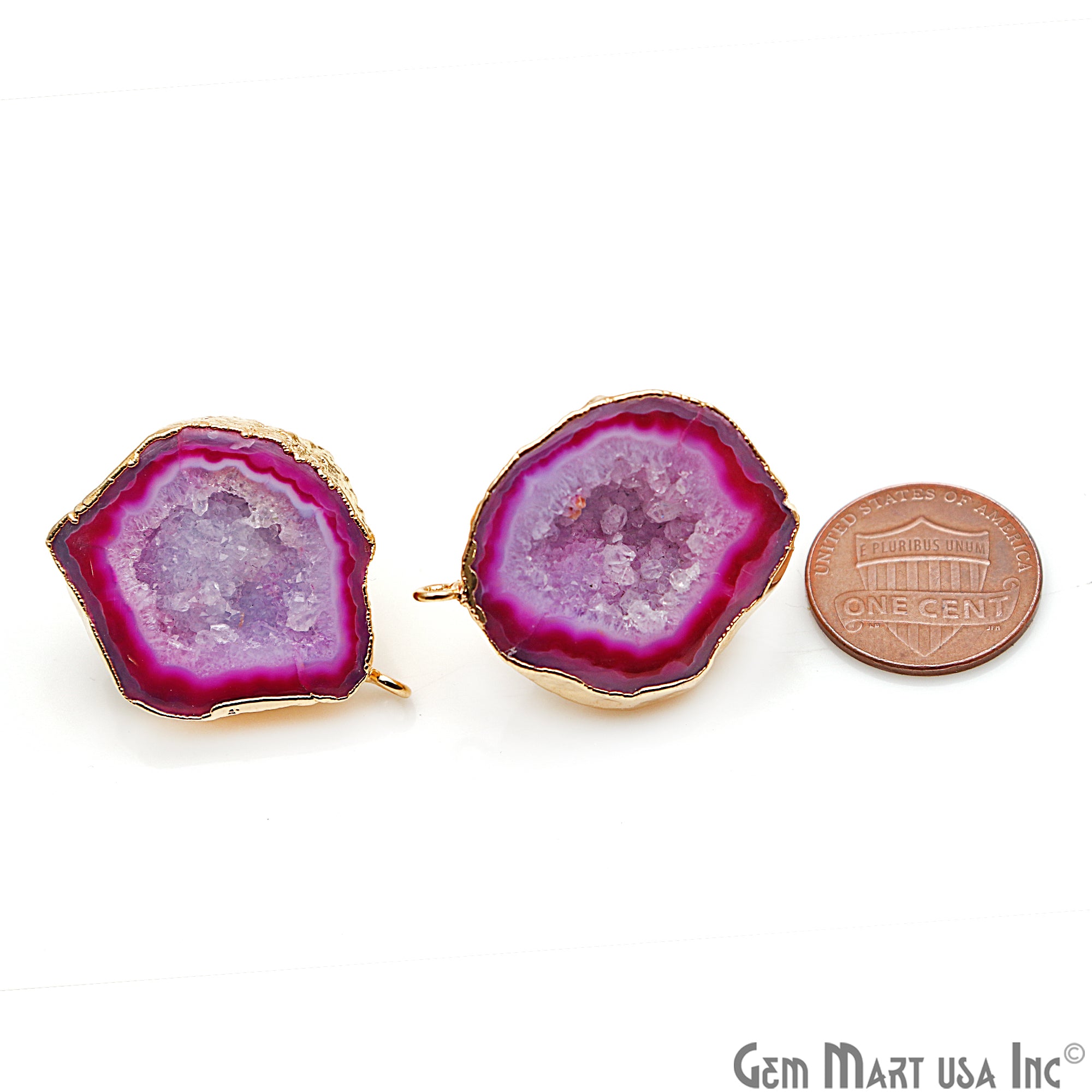 DIY Agate Slice Geode Druzy 24x31mm Gold Electroplated Loop Connector Studs Earrings - GemMartUSA