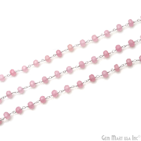 Baby Pink Jade Faceted 5-6mm Silver Wire Wrapped Beads Rosary Chain