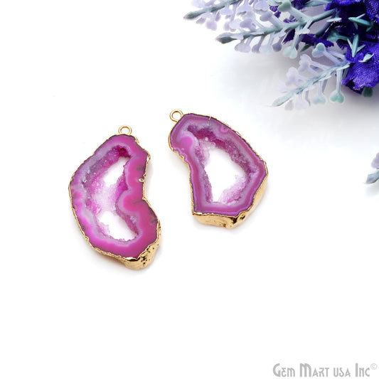 Agate Slice 34x17mm Organic  Gold Electroplated Gemstone Earring Connector 1 Pair