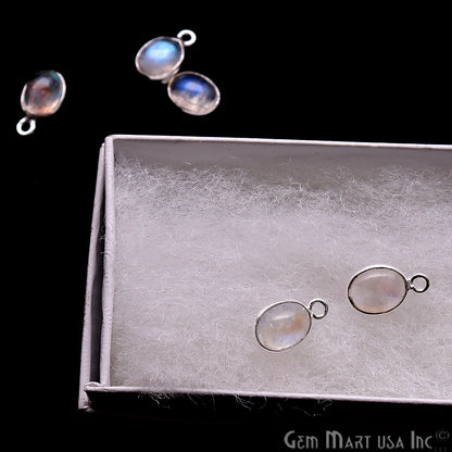 Rainbow Moonstone Cabochon 6x8mm Oval Silver Plated Single Bail Gemstone Connector - GemMartUSA