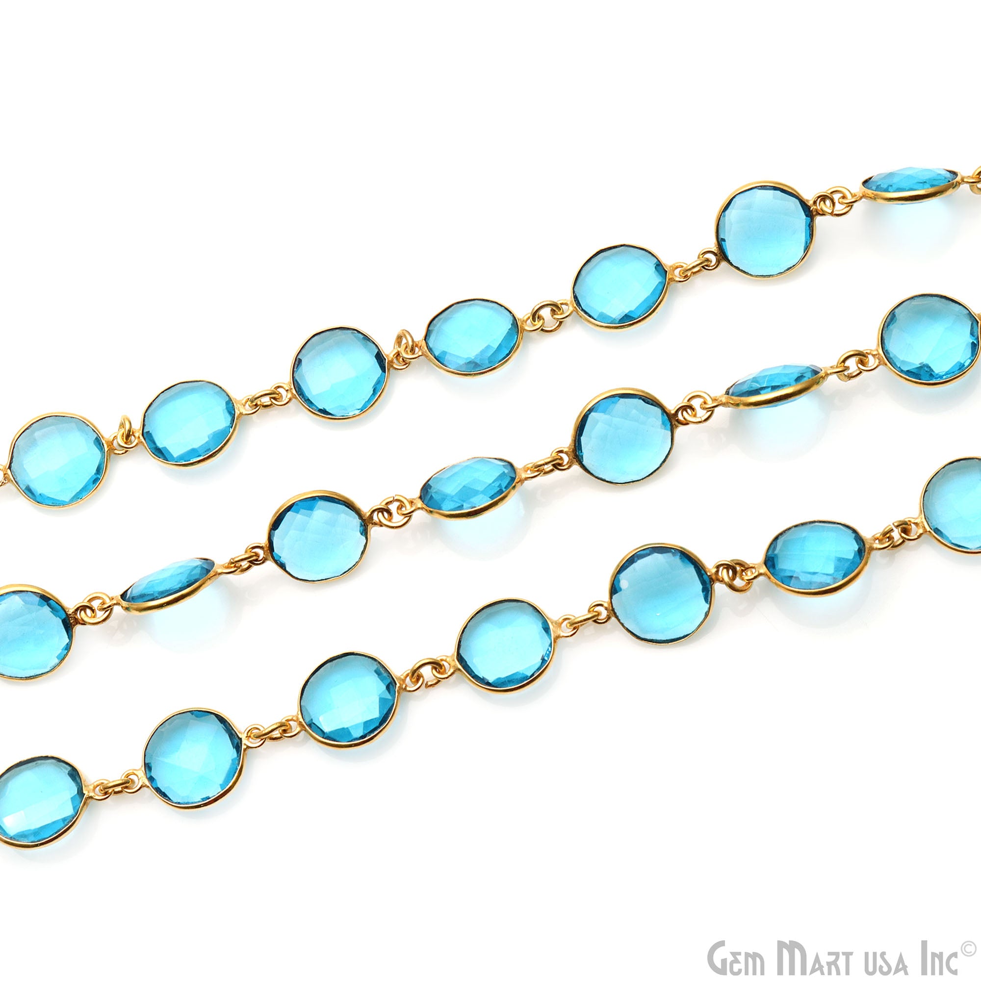 Blue Topaz 12mm Round Gold Plated Continuous Connector Chain (764274769967)