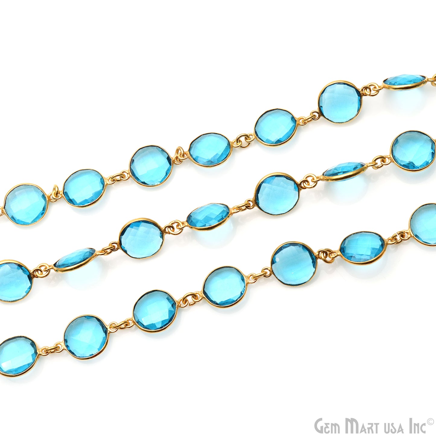 Blue Topaz 12mm Round Gold Plated Continuous Connector Chain (764274769967)