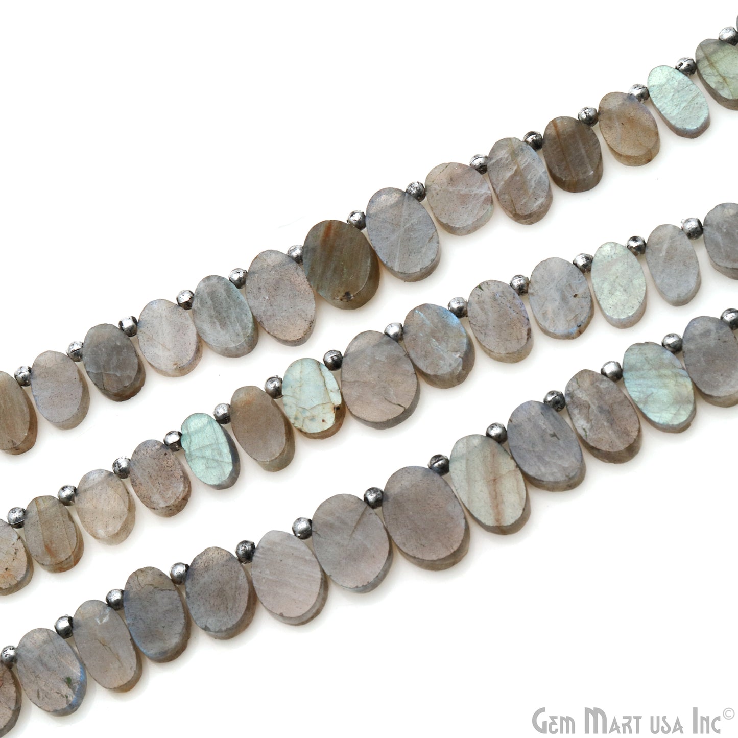 Labradorite Oval Beads, 6 Inch Gemstone Strands, Drilled Strung Briolette Beads, Oval Shape, 8x12mm