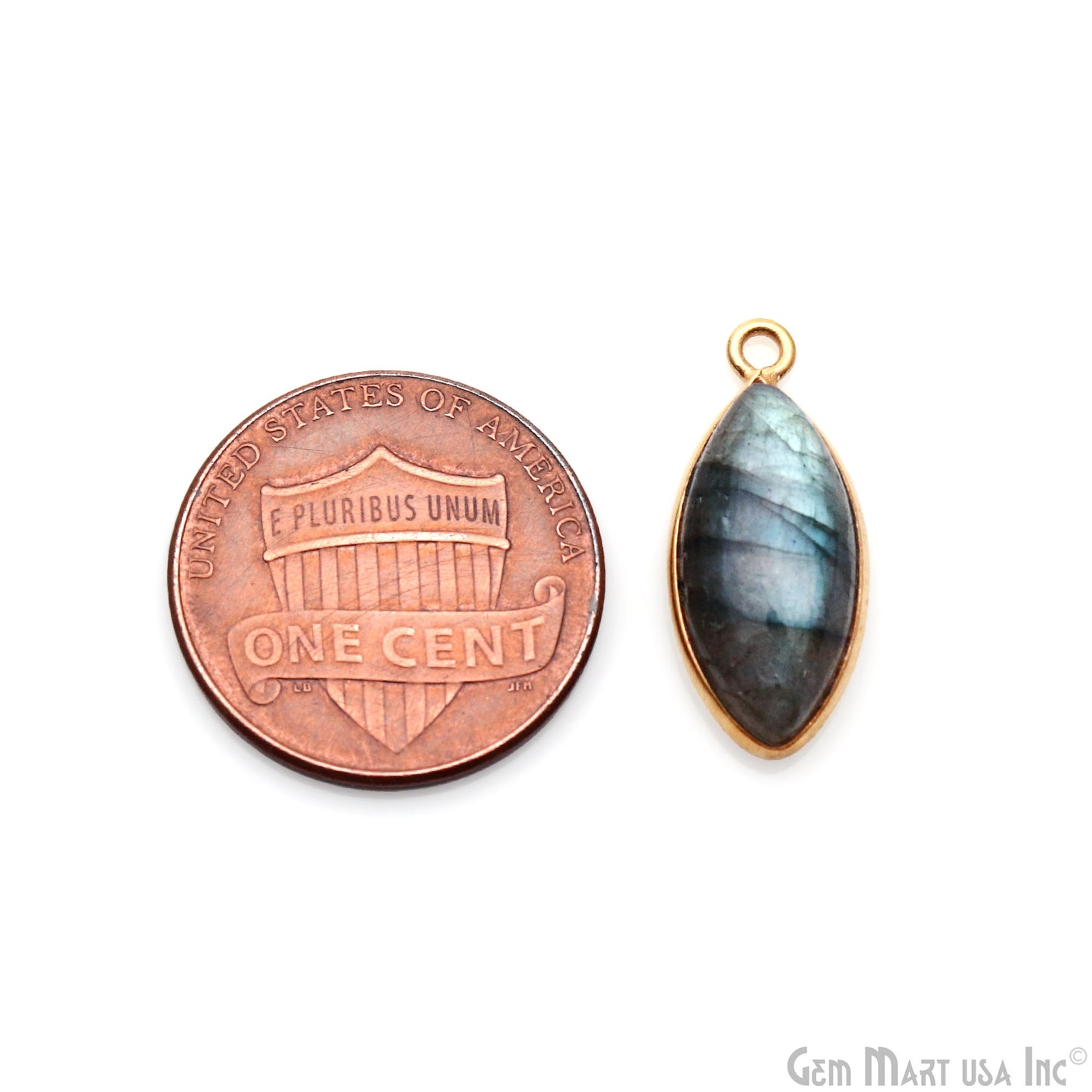 Flashy Labradorite Cabochon 8x16mm Marquise Single Bail Gold Plated Gemstone Connector