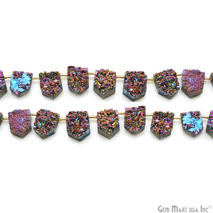 Purple Druzy Pentagon Beads, 8 Inch Gemstone Strands, Drilled Strung Briolette Beads, Pentagon Shape, 17X12mm