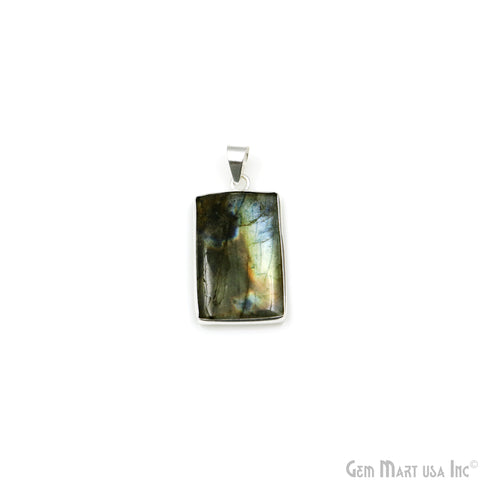 Labradorite Gemstone Rectangle 35x19mm Sterling Silver Necklace Pendant 1PC