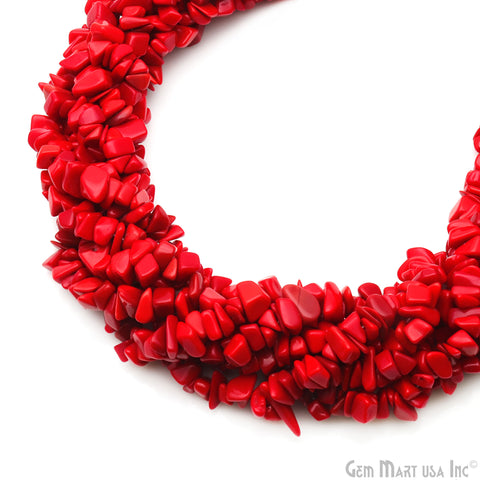 Coral Chip Beads, 34 Inch, Natural Chip Strands, Drilled Strung Nugget Beads, 7-10mm, Polished, GemMartUSA (CHCR-70004)