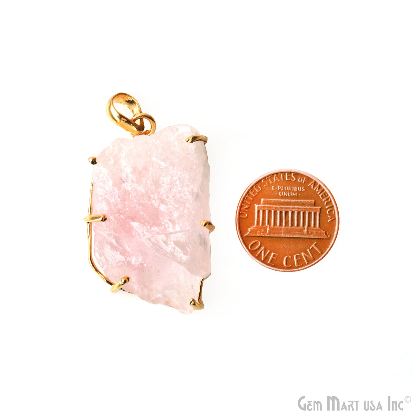 Natural Morganite Organic 37x21mm Gold Plated Prong Setting Single Bail Gemstone Pendant