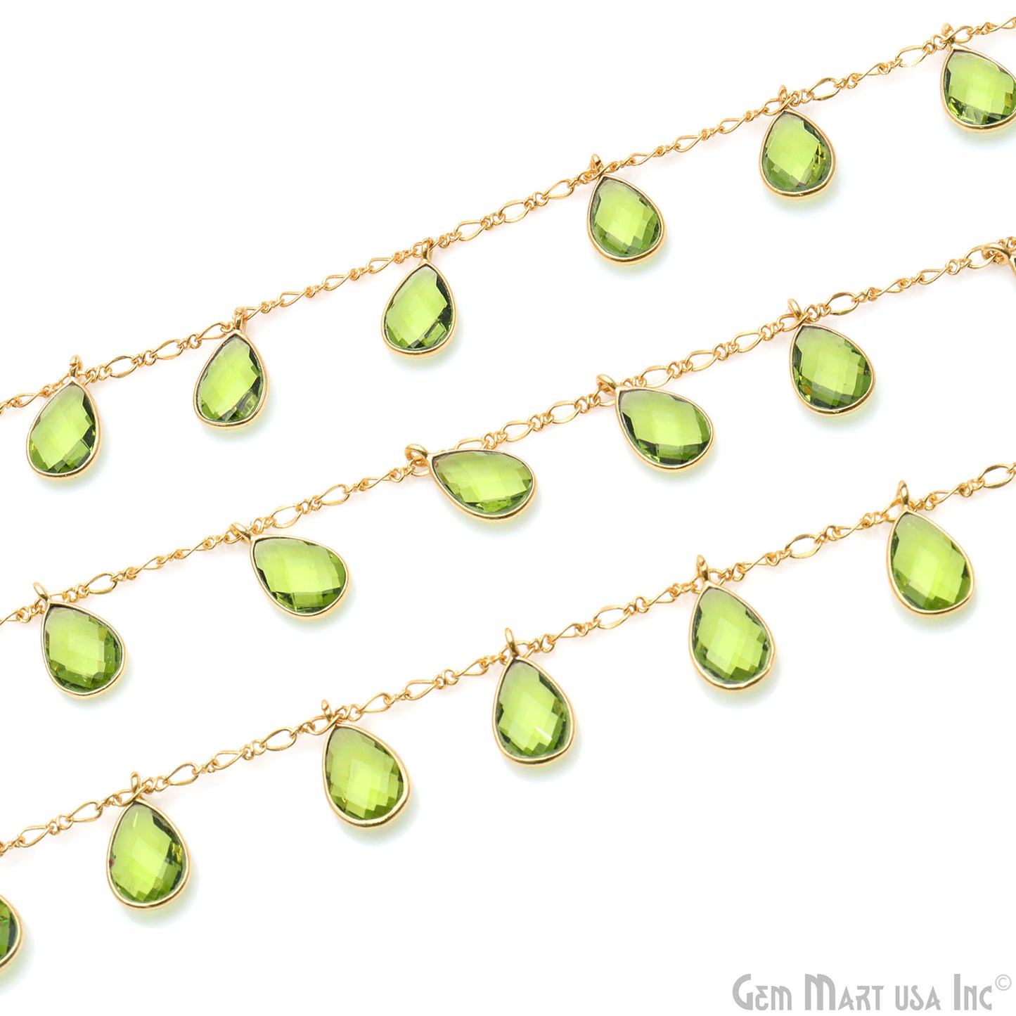 Peridot Pears Gold Bezel Connector Dangle Rosary Chain