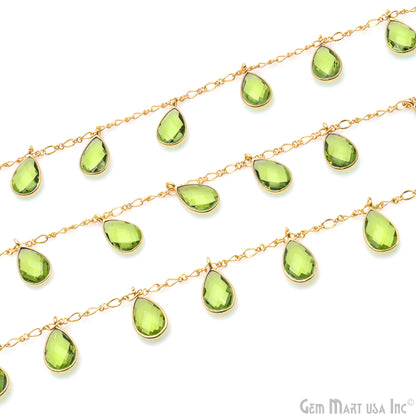 Peridot Pears Gold Bezel Connector Dangle Rosary Chain