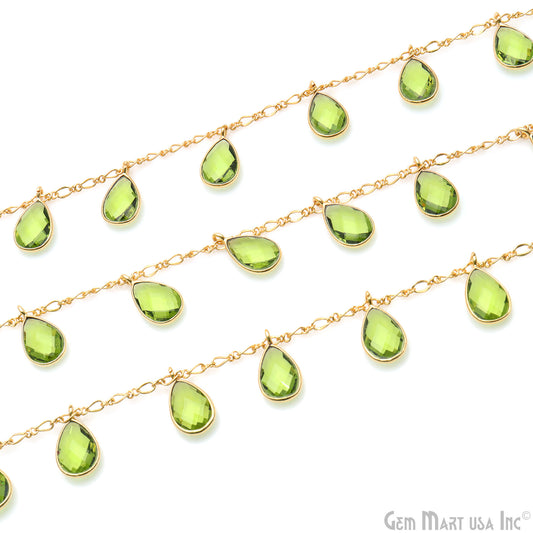 Peridot Pears Gold Bezel Connector Dangle Rosary Chain