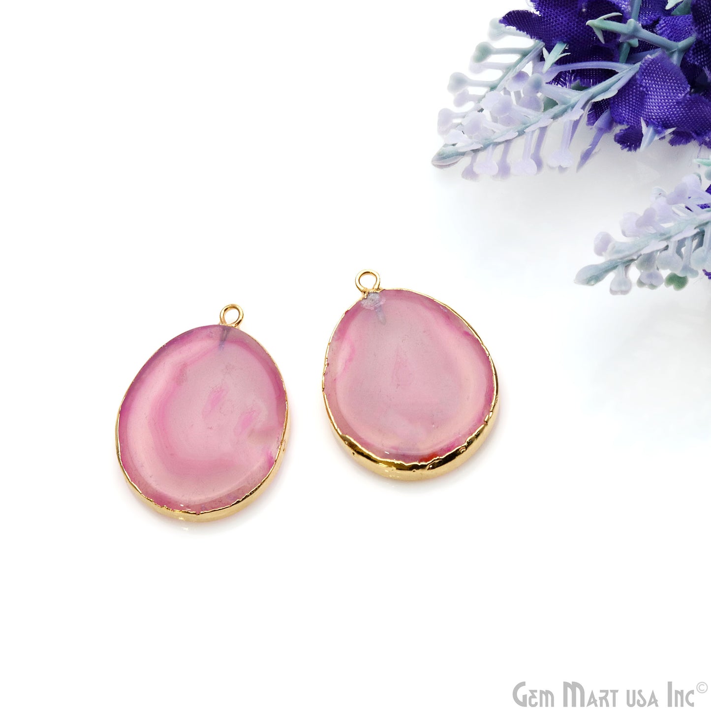 Agate Slice 29x20mm Gold Electroplated Gemstone Earring Connector 1 Pair