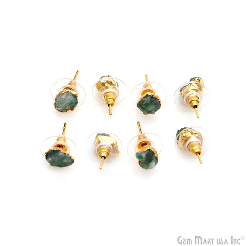 Natural Rough Gemstone 8x5mm Gold Electroplated Stud Earring