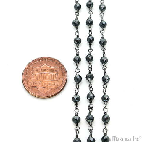 Black Pyrite Faceted Round 3-3.5mm Tiny Beads Oxidized Wire Wrapped Rosary Chain