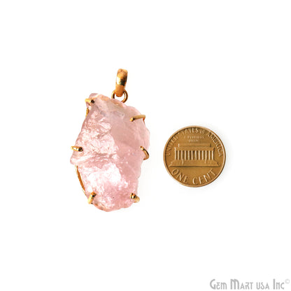 Natural Morganite Organic 38x20mm Gold Plated Prong Setting Single Bail Gemstone Pendant