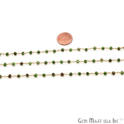 Ruby Zoisite Jade Faceted Beads 4mm Gold Plated Wire Wrapped Rosary Chain - GemMartUSA