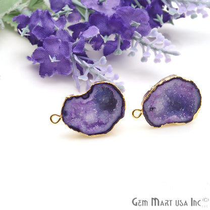 DIY Geode Druzy 23x17mm Gold Electroplated Loop Connector Studs Earrings - GemMartUSA