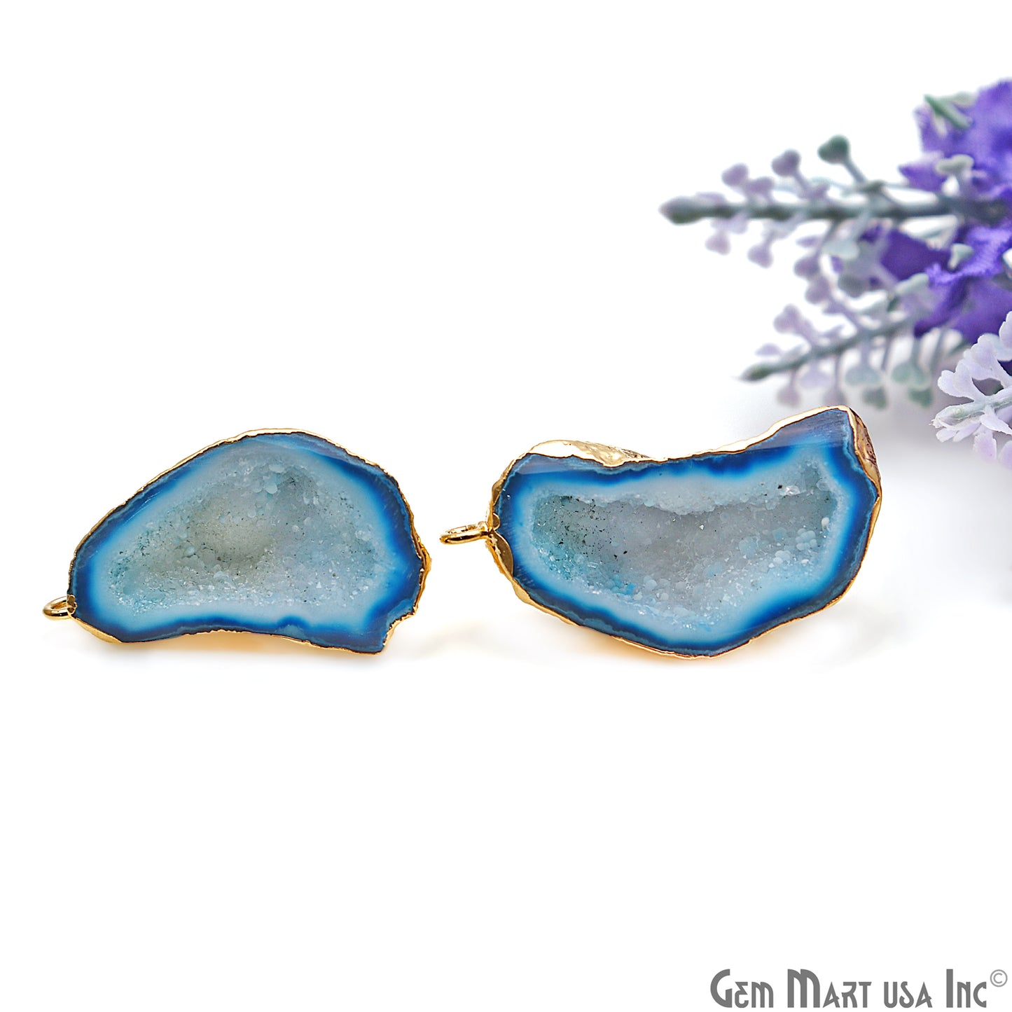 DIY Agate Slice Geode Druzy 17x31mm Gold Electroplated Loop Connector Studs Earrings - GemMartUSA