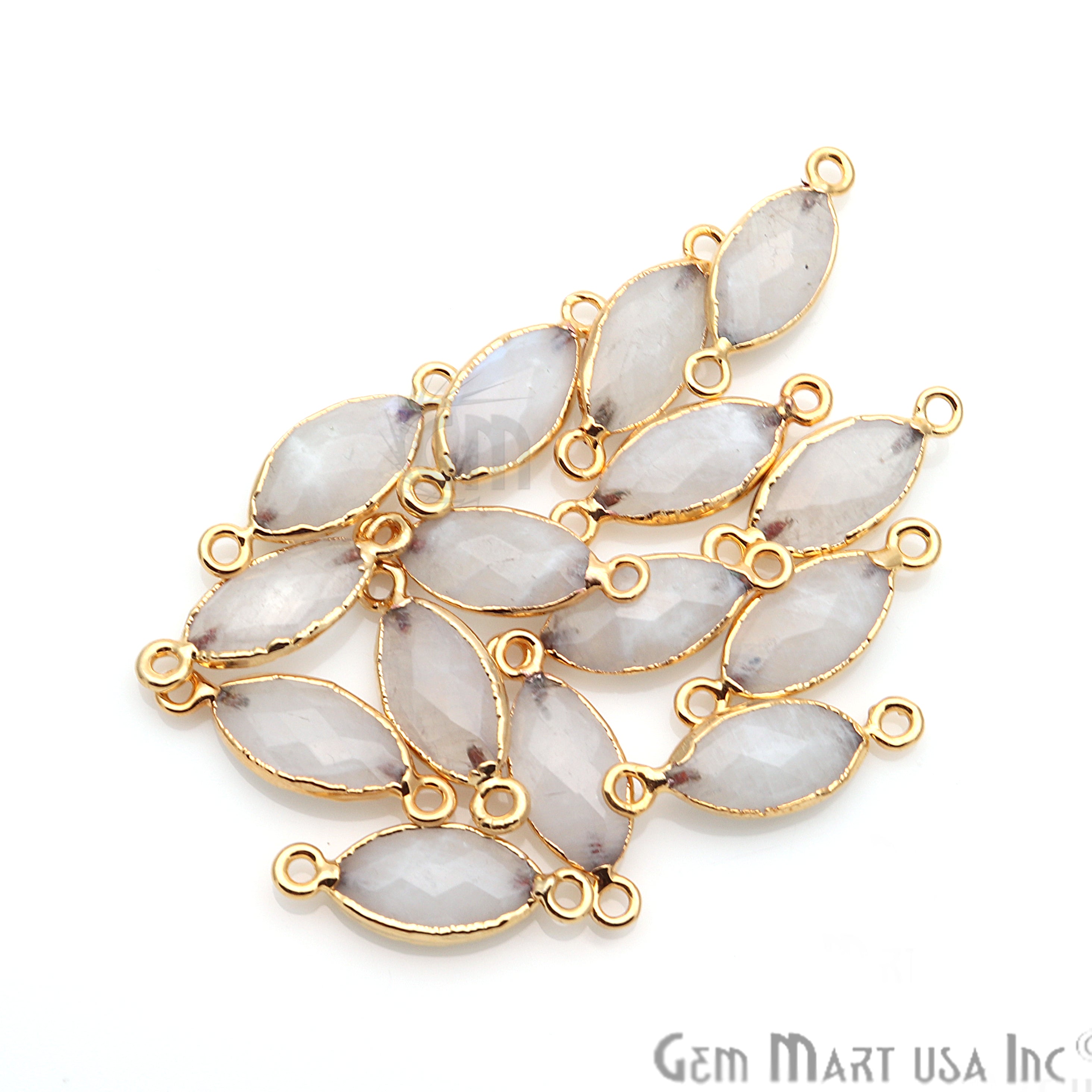 Rainbow Moonstone Marquise 8x16mm Gold Electroplated Double Bail Gemstone Connector - GemMartUSA