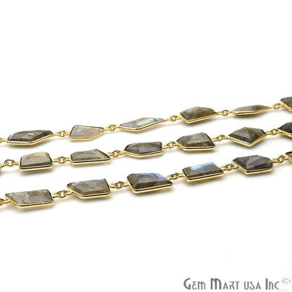 Labradorite 10-15mm Fancy Cut Bezel Link Gold Plated Continuous Connector Chain - GemMartUSA