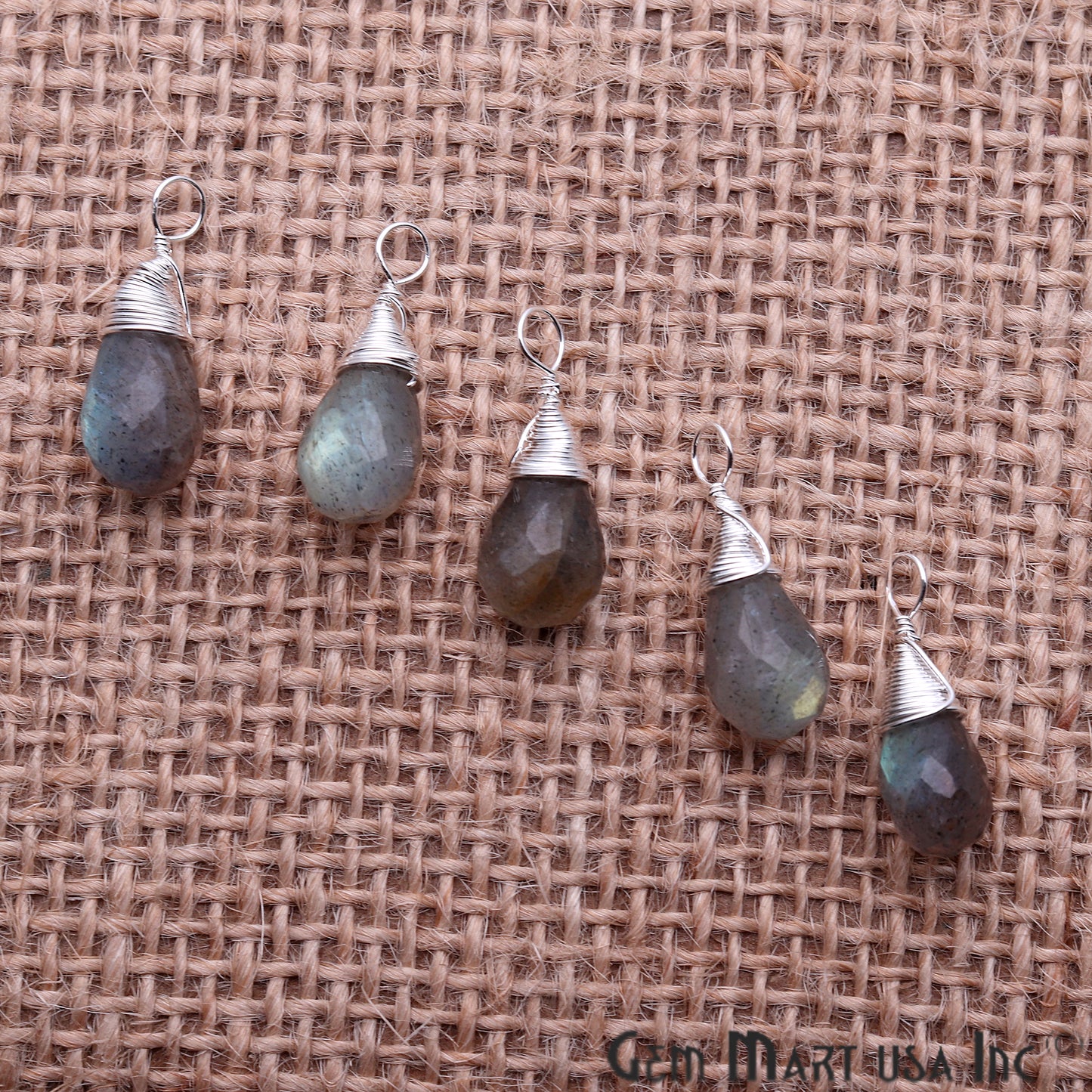 Drop Shape 20x8mm Wire Wrapped Single Bail Gemstone Connector (Pick Your Stone & Plating) - GemMartUSA