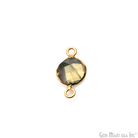 Labradorite Round 10mm Gold Electroplated Double Bail Gemstone Connector