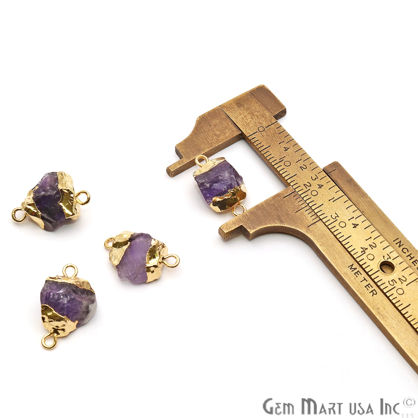 Rough Amethyst Organic 22x13mm Gold Electroplated Pendant Connector - GemMartUSA