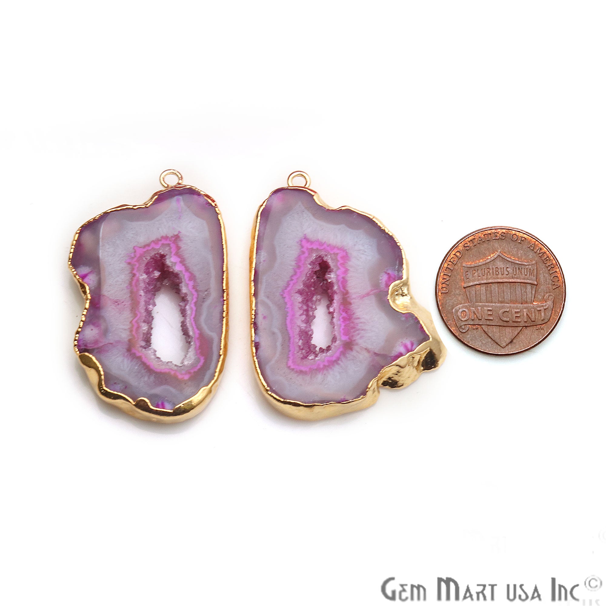 Agate Slice 40x23mm Organic Gold Electroplated Gemstone Earring Connector 1 Pair - GemMartUSA