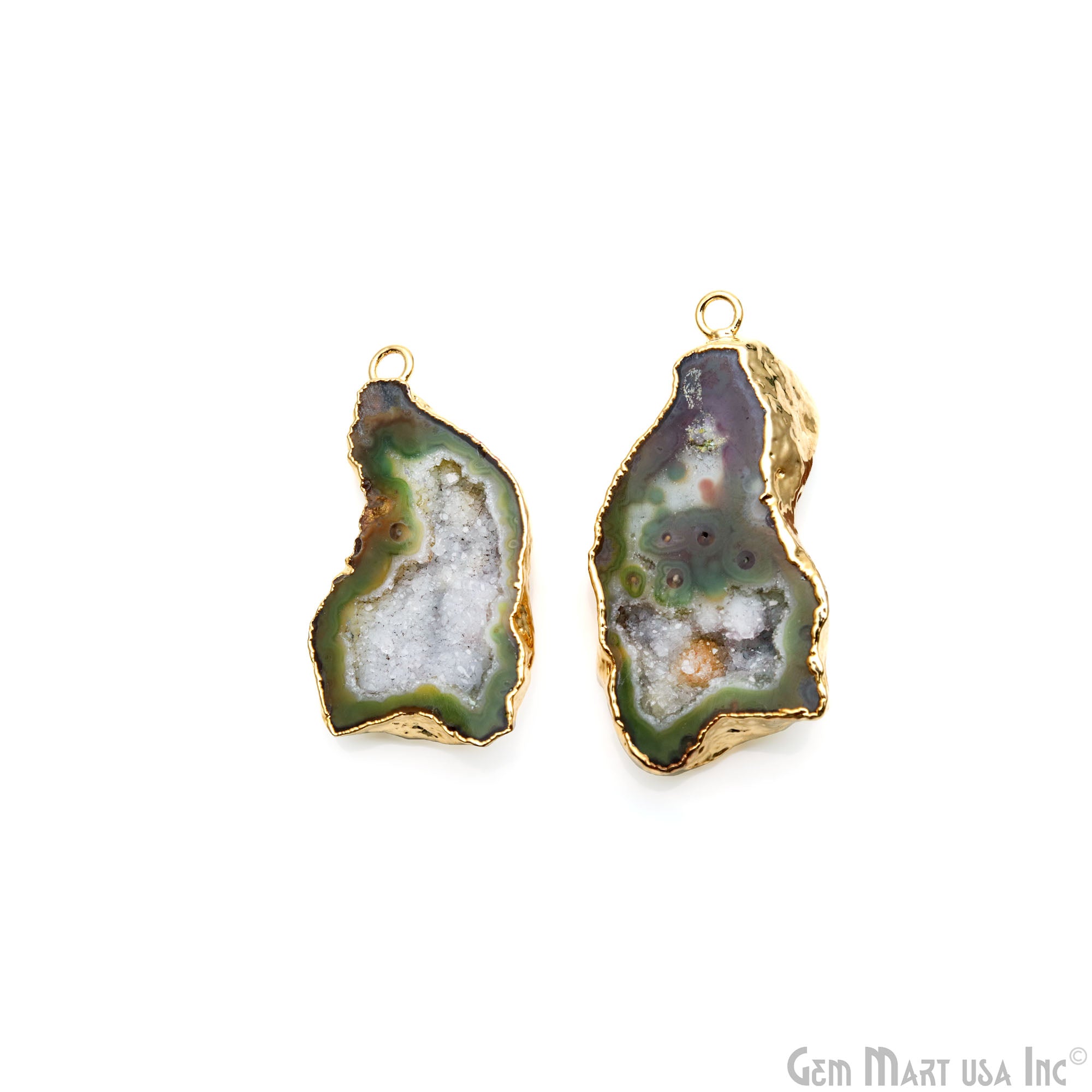 Geode Druzy 45x22mm Organic Gold Electroplated Single Bail Gemstone Earring Connector 1 Pair