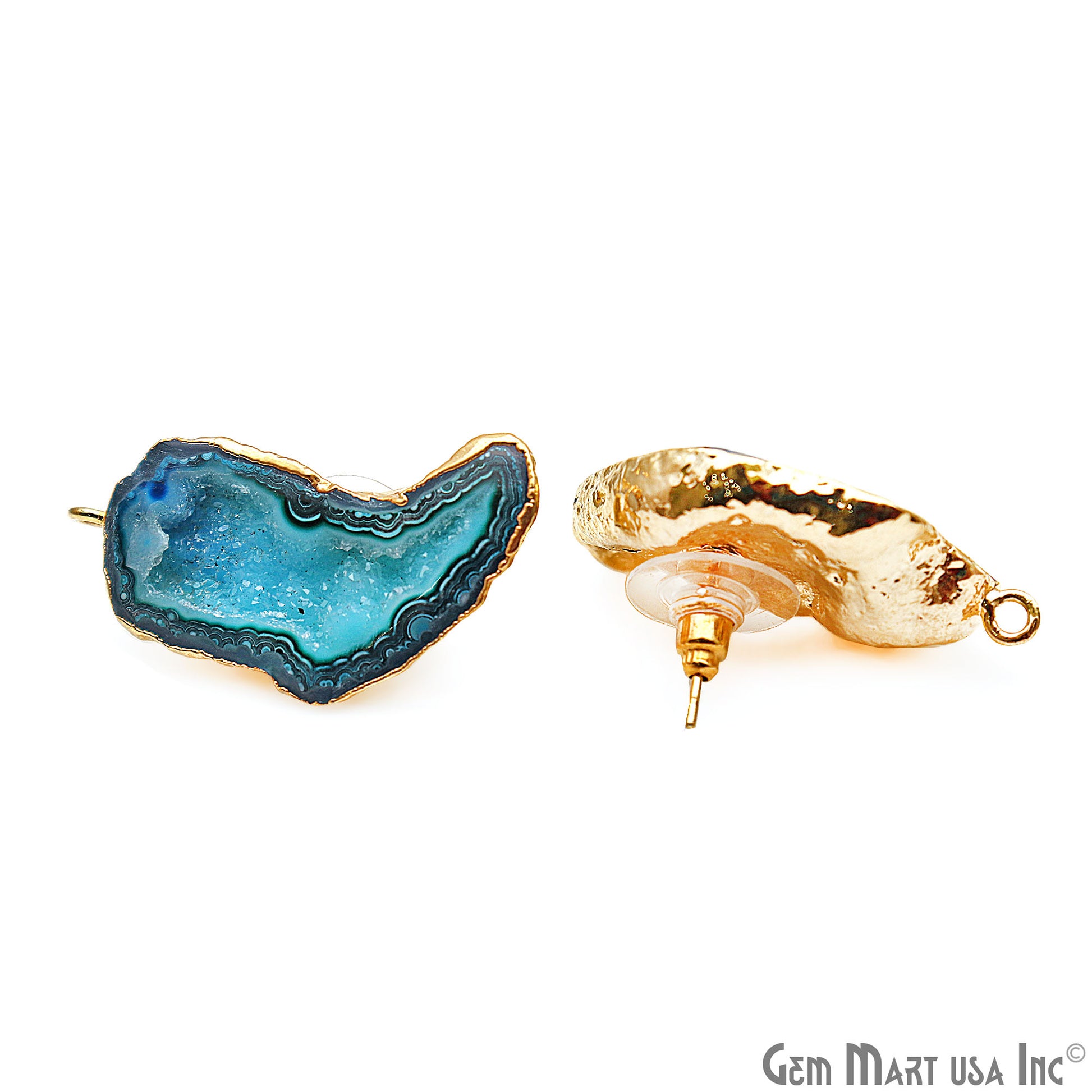 DIY Agate Slice Geode Druzy 33x17mm Gold Electroplated Loop Connector Studs Earrings - GemMartUSA