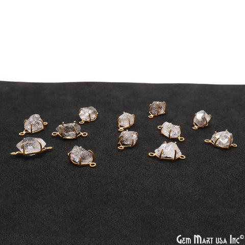Rough Herkimer Diamond 23x12mm Gold Plated Double Bail Prong Setting Connector