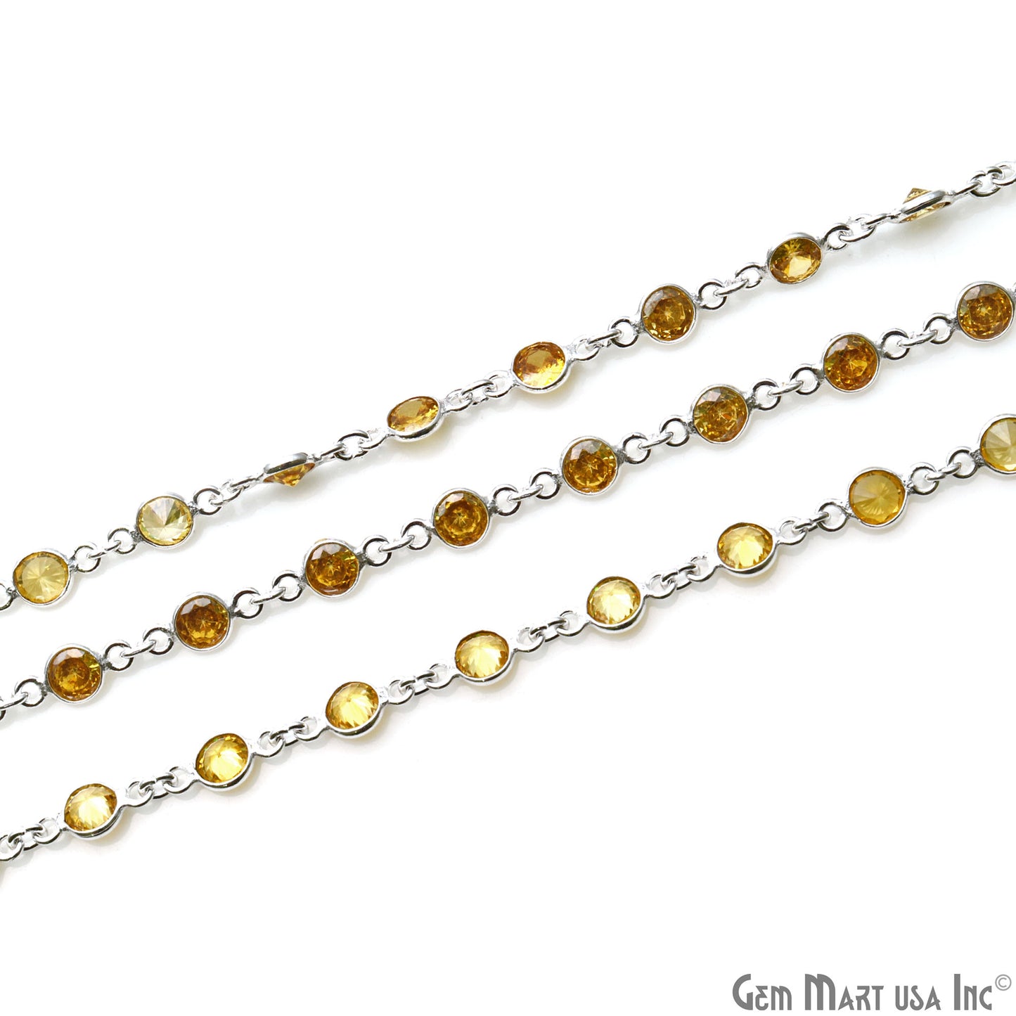 Yellow Zircon Faceted Round 5mm Silver Plated Continuous Connector Chains