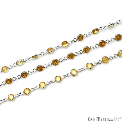 Yellow Zircon Faceted Round 5mm Silver Plated Continuous Connector Chains