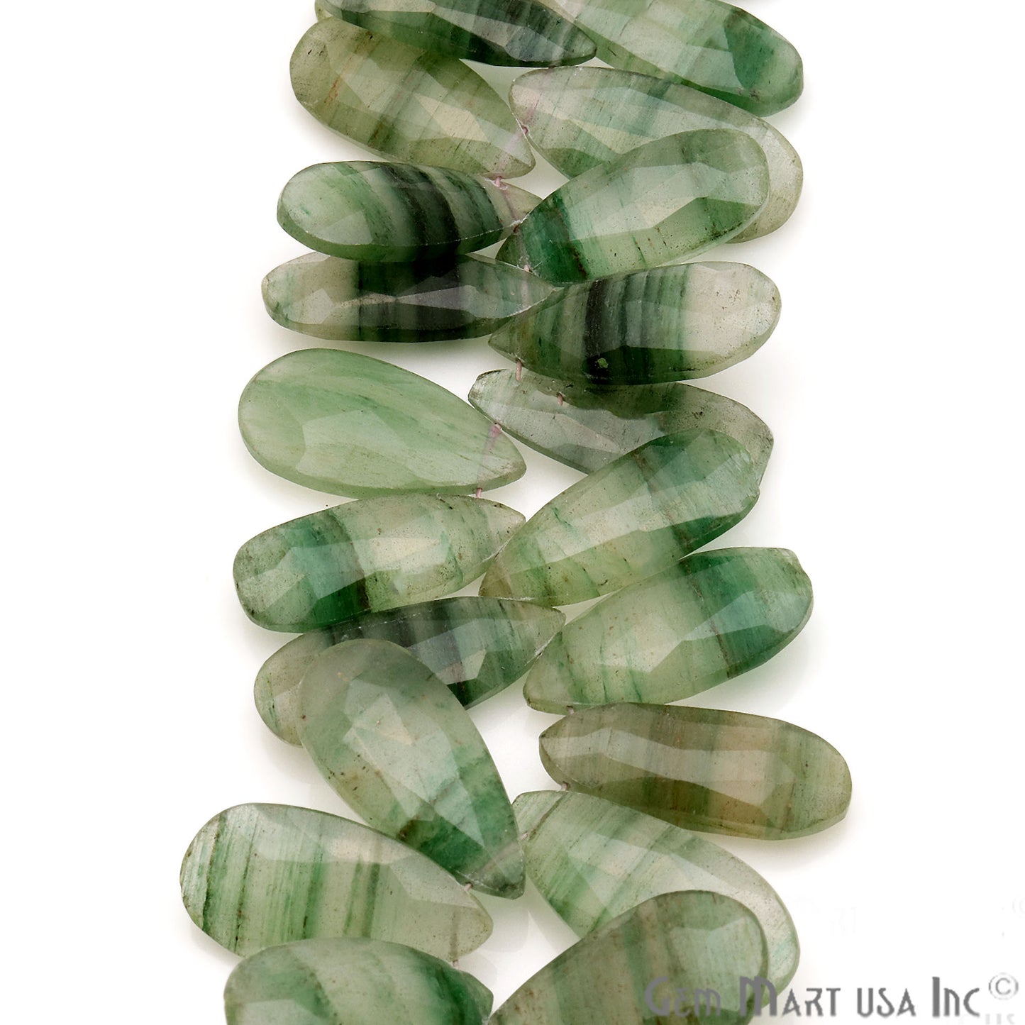 Green Rutile Pears 23x11mm Crafting Beads Gemstone Briolette Strands 8 Inch - GemMartUSA