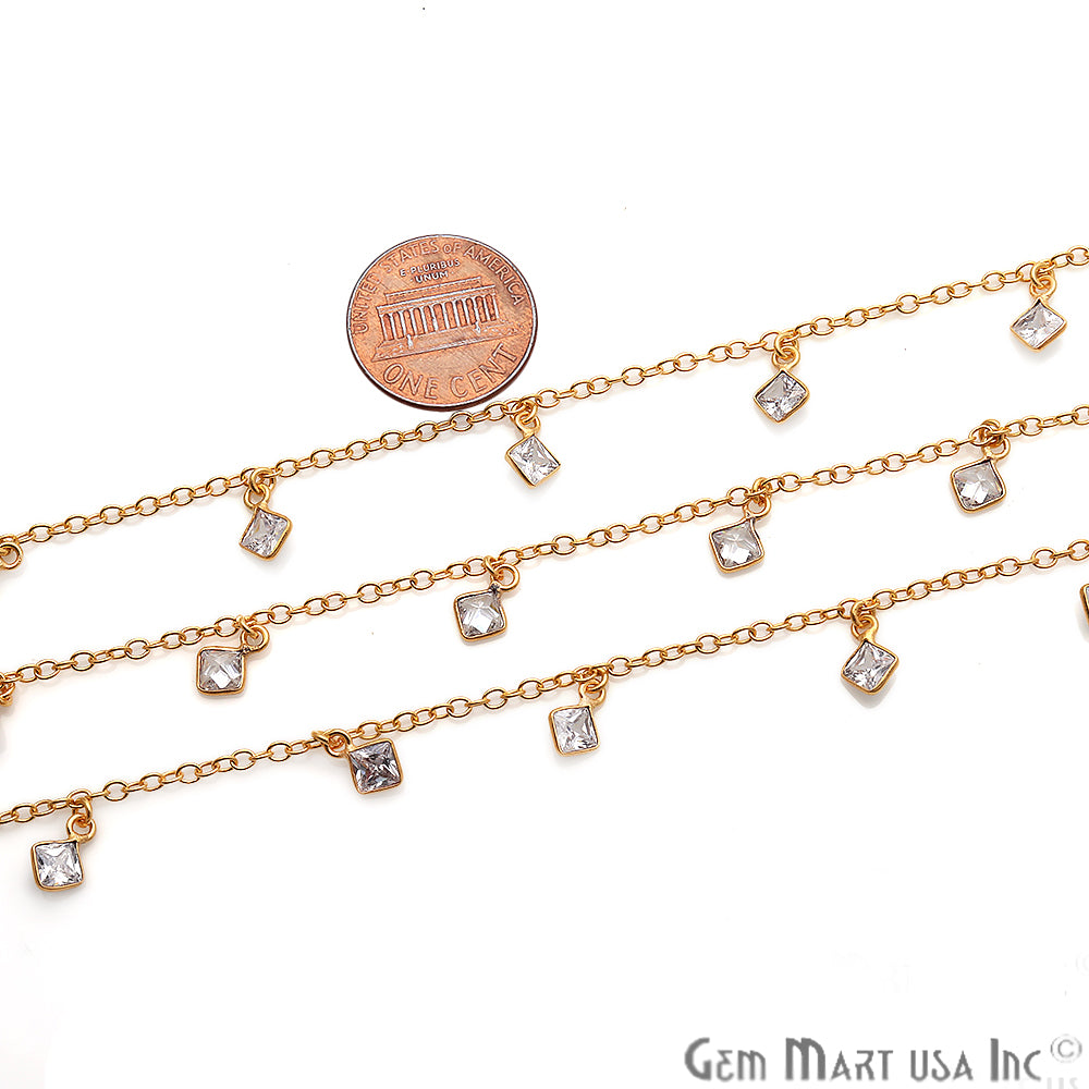 White Zircon Bezel Gold Plated Dangle Fancy Rosary Chain - GemMartUSA