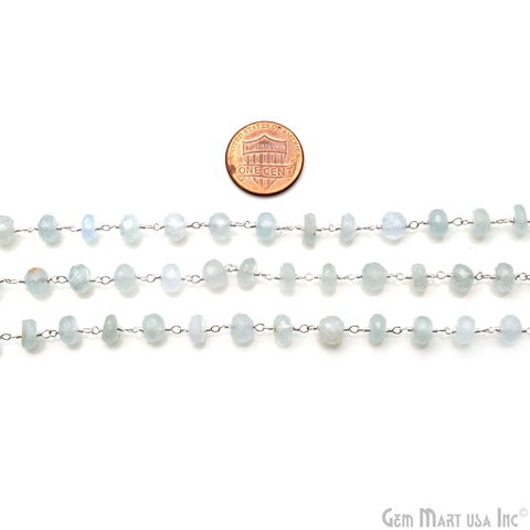 Aquamarine Faceted Beads 6-7mm Silver Wire Wrapped Rosary Chain