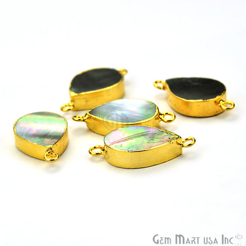 Abalone 13x18mm Pears Shape Gold Electroplated Double Bail Gemstone Connector - GemMartUSA