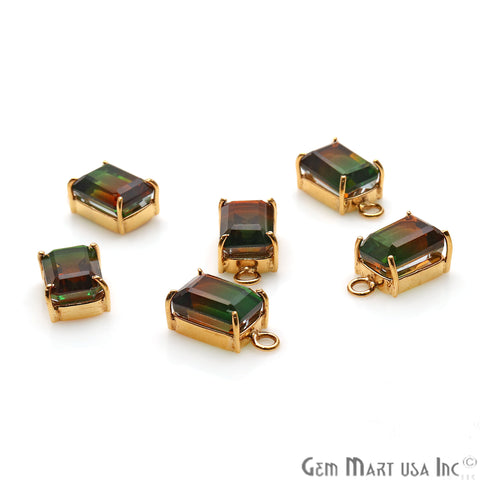 Green & Red 6x8mm Rectangle Gold Plated Prong Setting Gemstone Connector - GemMartUSA