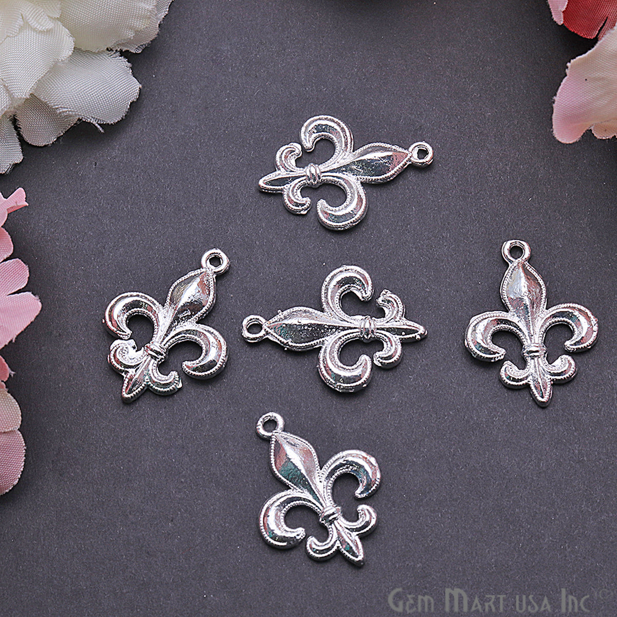 Fleur de Lis 28x19mm Chandelier Finding Charm Connector (Pick Your Metal) - GemMartUSA