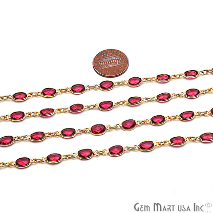 Pink Tourmaline 6x4mm Bezel Link Gold Plated Continuous Connector Chain - GemMartUSA