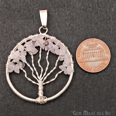 Tree of Life Rose Quartz Silver Wire Wrapped 44x39mm Chakra Pendant - GemMartUSA