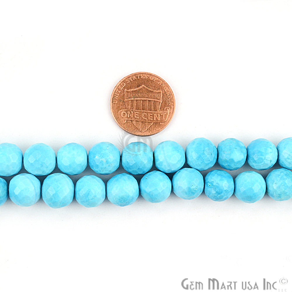 Turquoise Micro Faceted Round Beads 7-8mm Gemstone Rondelle Beads - GemMartUSA
