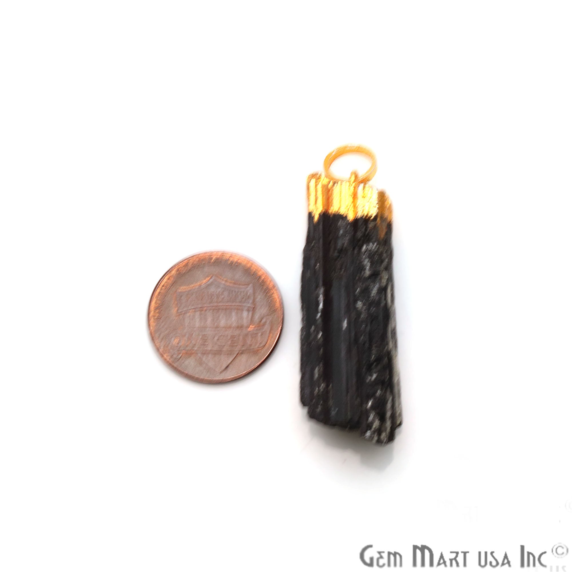 Black Tourmaline 45x13mm Free Form Gold Electroplated Single Bail Gemstone Connector - GemMartUSA