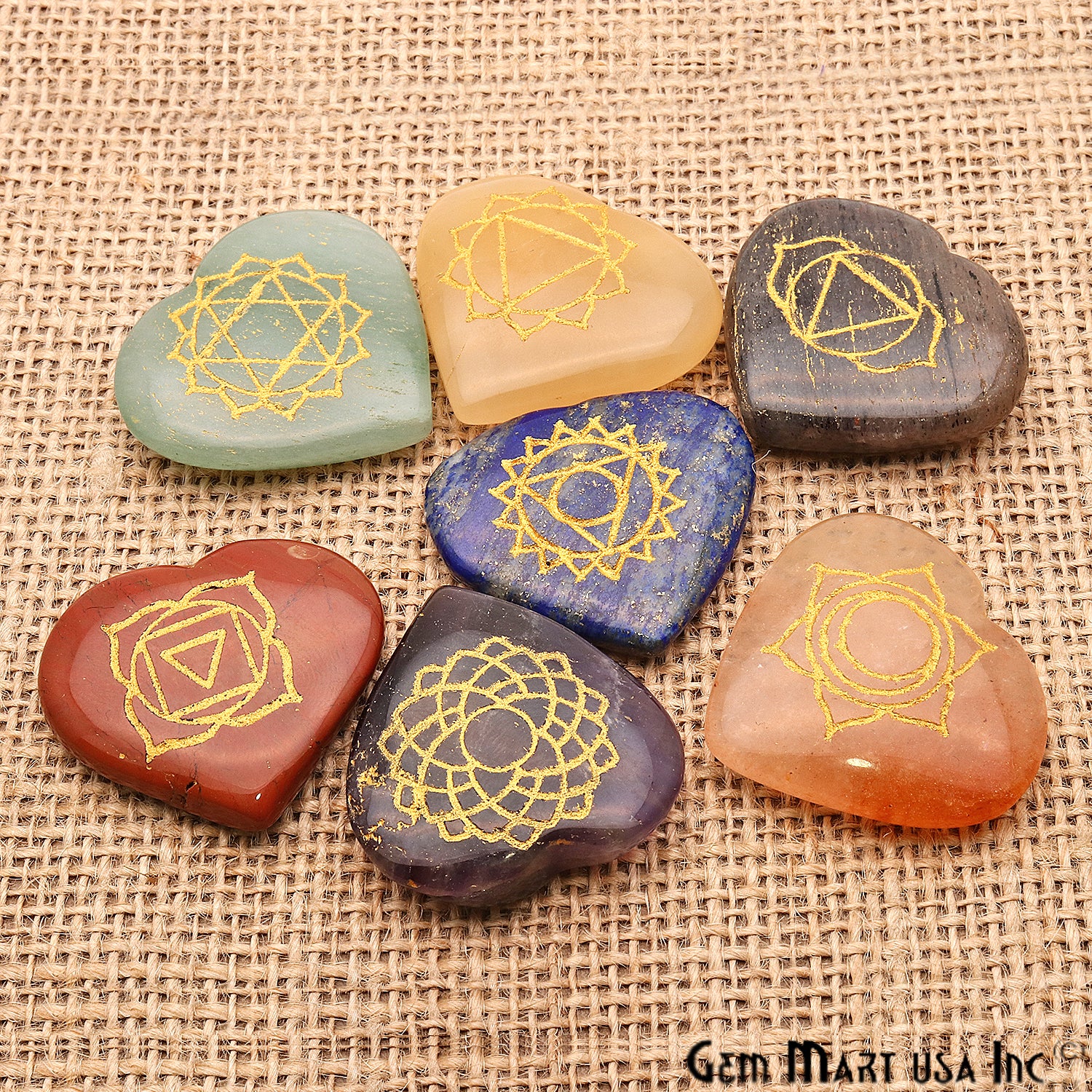 7 Chakra Lot, Healing Stones, Heart Spiritual Stones, Meditation Stones - GemMartUSA