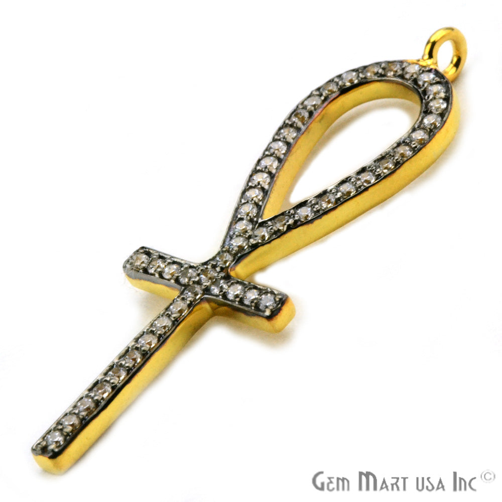 Ankh Cross' CZ Pave Gold Vermeil Charm for Bracelet & Pendants - GemMartUSA