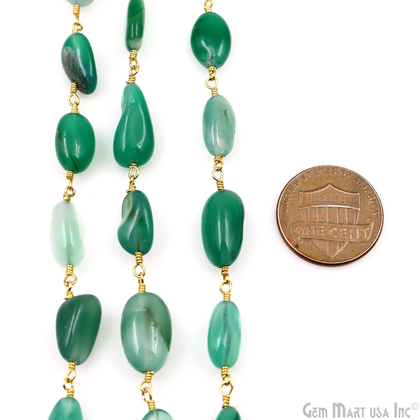 Shaded Green Onyx 12x5mm Tumble Beads Gold Plated Rosary Chain