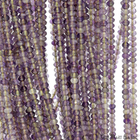 Ametrine Rondelle Beads, 13 Inch Gemstone Strands, Drilled Strung Nugget Beads, Faceted Round, 3-4mm