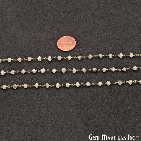 Rutilated Jade Faceted Beads 4mm Gold Plated Wire Wrapped Rosary Chain - GemMartUSA