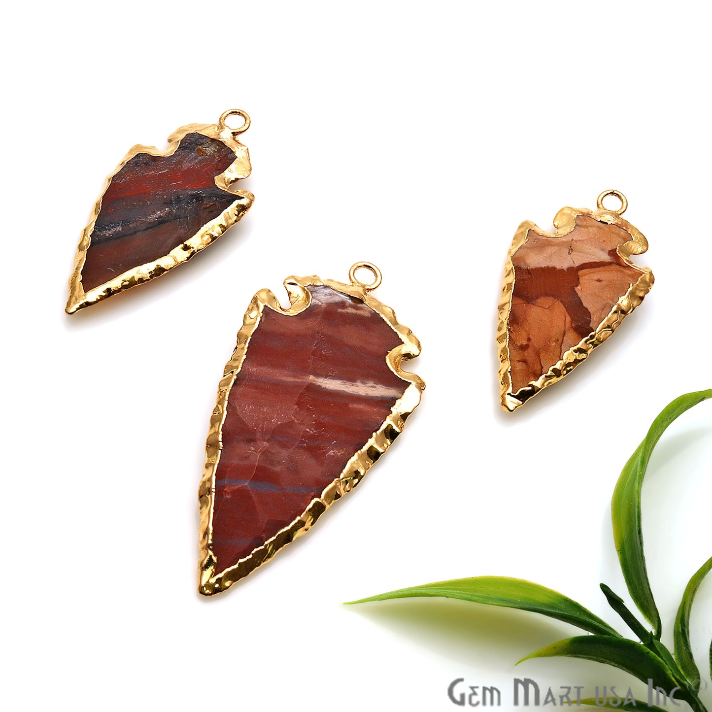 Jasper Arrowhead 43x21mm Gold Electroplated Single Bail Gemstone Connector - GemMartUSA